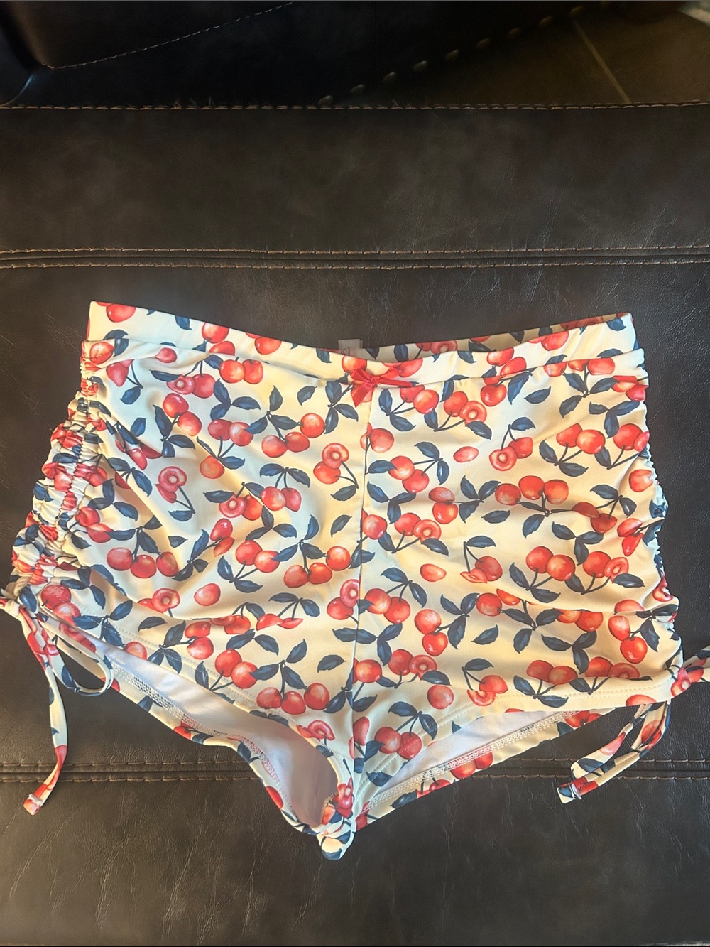 Cherry Print Swim Shorts - White with Red Cherries